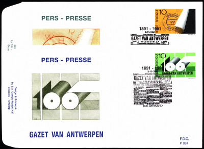Belgia FDC 1991 Mi 2487-2488 Newspaper Anniversaries [ANTWER